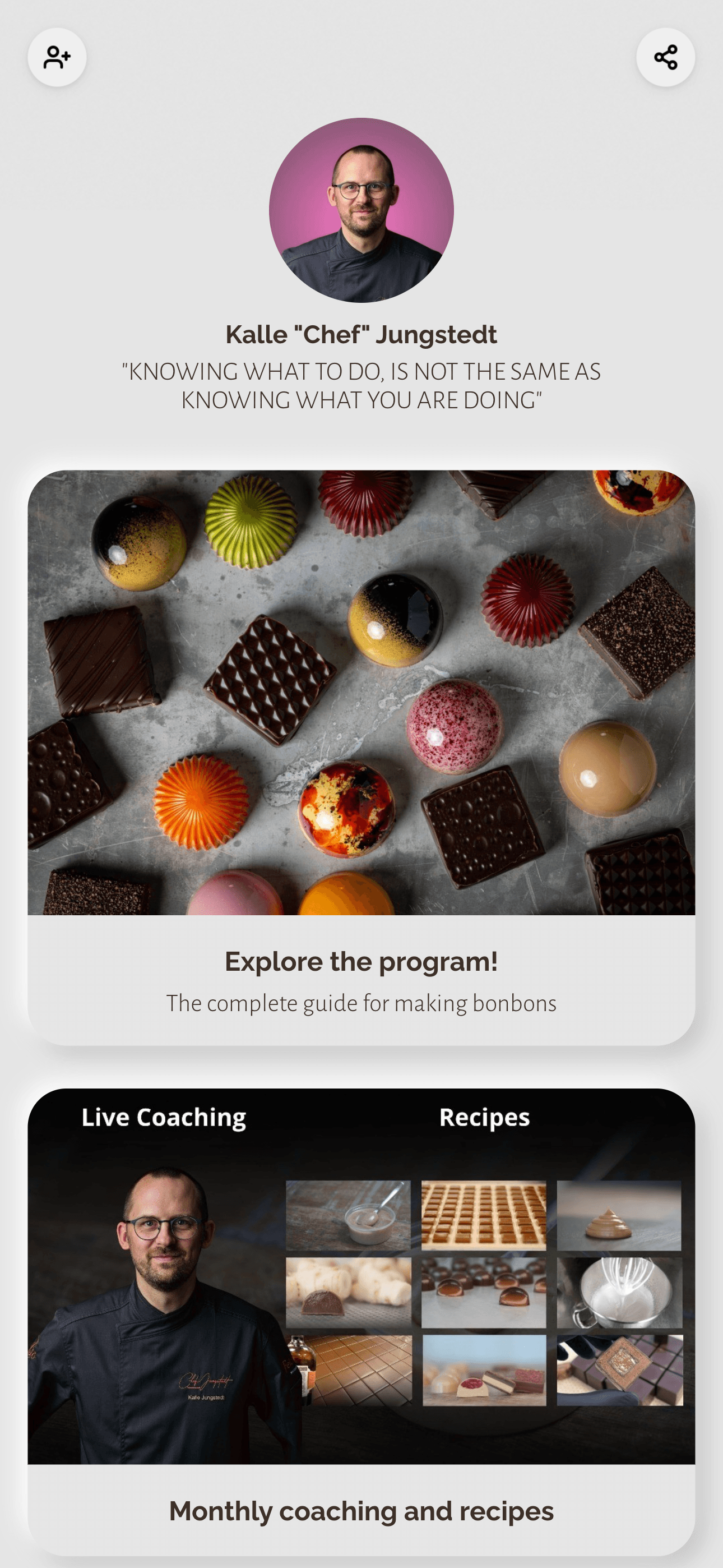 A creator page for a pastry chef, led by a paid course